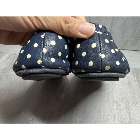 Tory Burch Ballet Flats Womens 7 Navy Polka Dot Leather Logo Round Toe Slip On - Picture 5 of 14
